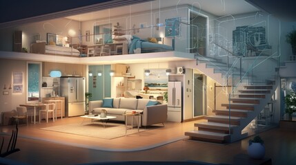 Interior illustration of smart home.