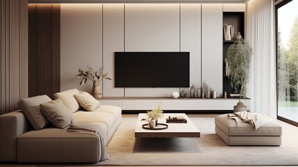 Minimalist style interior design of modern living room with tv .