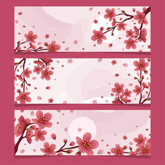 set of banners with cherry blossom flowers