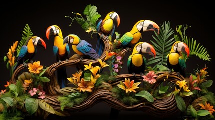 Obraz na płótnie Canvas A Mesmerizing Rainforest Canopy With A Family Of Toucans