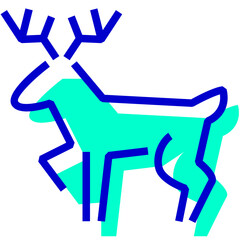 冬、トナカイ、鹿、動物を表す2色スタイルのアイコン
