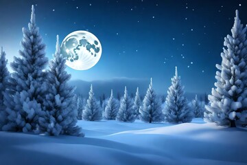 winter landscape with moon