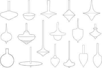 Illustration of different spinning tops isolated on white