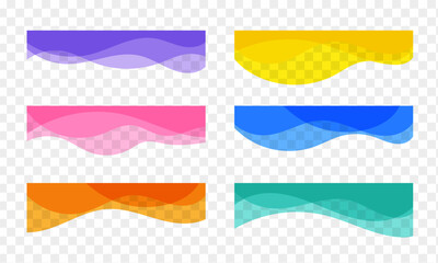 Abstract wavy decor elements collection. Colorful curvy banner set isolated on transparent background - obrazy, fototapety, plakaty