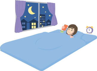 寝ながらスマホ　中年女性　布団