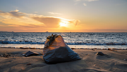 Garbage bag in a beach