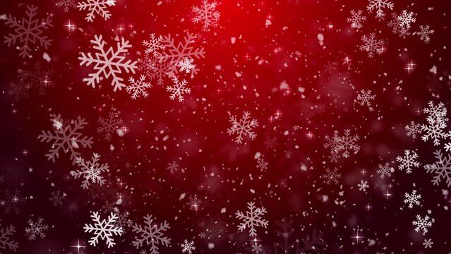 Red Christmas Snowfall Background. Red Christmas Snowflakes Background. Red Winter Christmas Background. Seamless Loop