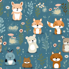 Whimsical Woodland Creatures Digital Paper Seamless Patterns Background