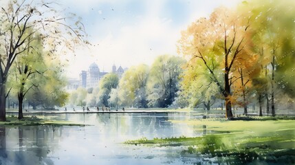 A Serene and Picturesque View of London's Hyde Park in