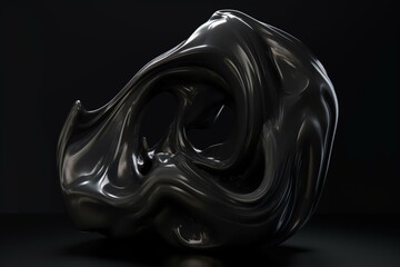 3D shape with a black, fluid-like appearance. Generative AI