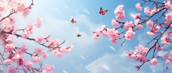 Blossoming Cherry Trees in Spring: A Dreamy Pink Sakura Landscape