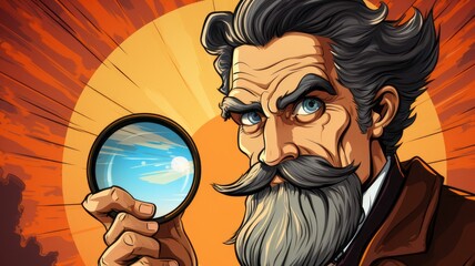 Detective as a cartoon character with a magnifying glass