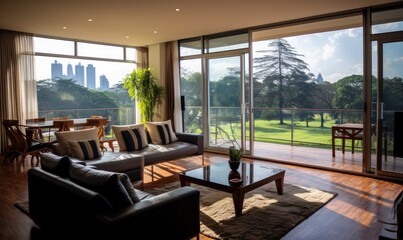 Discover the allure of a luxurious penthouse apartment, adorned with floor-to-ceiling windows framing picturesque scenery.