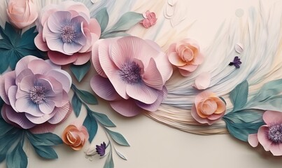 Flowers in the style of watercolor art. Luxurious floral elements, botanical background or wallpaper design, prints and invitations, postcards. Beautiful delicate flowers 3D, Generative AI - obrazy, fototapety, plakaty