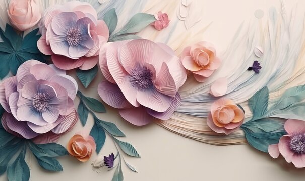 Flowers in the style of watercolor art. Luxurious floral elements, botanical background or wallpaper design, prints and invitations, postcards. Beautiful delicate flowers 3D, Generative AI
