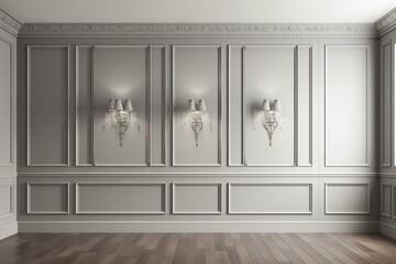 Gray wall with wainscoting, perfect background. Generative AI