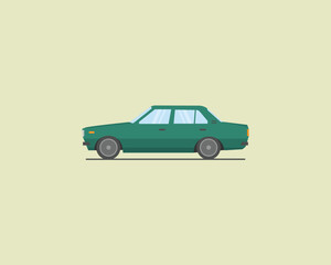 Minimalist illustration of green ke80 car retro classic car flat vector 70s 80s model