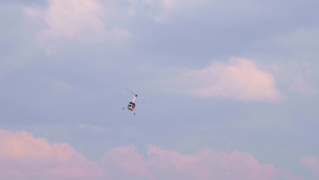 White Helicopter flying Robinson R44 Aviation Sky flight Flying  
