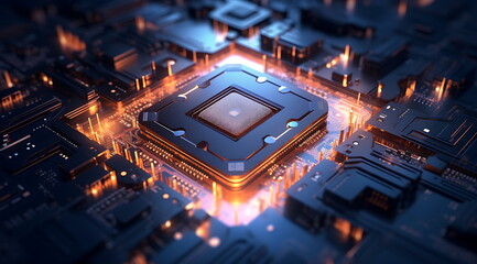 Electronic computer hardware technology. Motherboard digital chip. AI generated.
