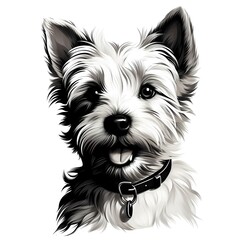 Black and white drawing of dog's face.