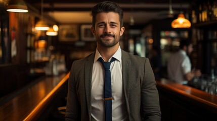 Fototapeta premium Businessman standing in pub.