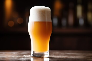 a draught of ipa in a glass with clear beer lines - obrazy, fototapety, plakaty