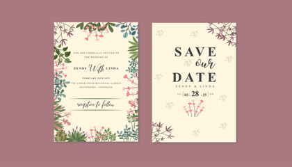 Beautiful floral wreath wedding invitation card template.