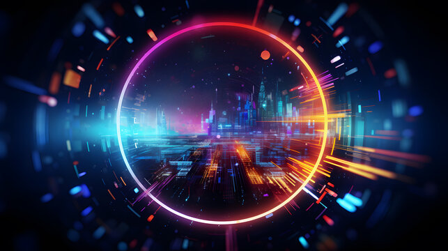 Futuristic technology background with glowing lines and circles
