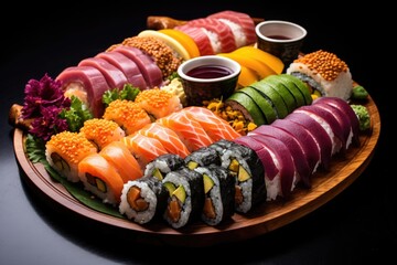 a sushi platter with few uneaten rolls
