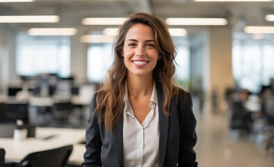 Obraz premium a confident businesswoman takes center stage in a professional portrait, surrounded by her dedicated colleagues, symbolizing leadership, teamwork, and the dynamic spirit of corporate success
