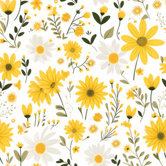 Cheerful Floral Garden Daisy Digital Paper Seamless Patterns Background