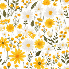 Fototapeta na wymiar Cheerful Floral Garden Daisy Digital Paper Seamless Patterns Background