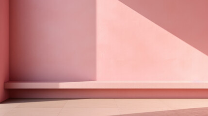 Beautiful original background image of an empty space in pink tones with a play of light and shadow on the wall and floor for design or creative work.
