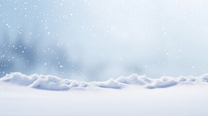 Winter snow background with snowdrifts, with beautiful light and snow flakes on the blue sky in the...