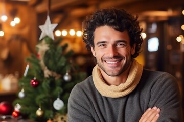 Portrait of a handsome young man at christmas time, smiling