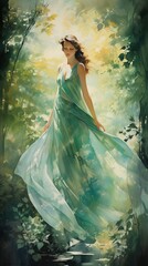 An Ethereal Forest Nymph in a Serene Woodland Her Flow