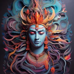 Tuinposter hindu lord shiva, colorful god shiva painting, Generative AI © Harvinder
