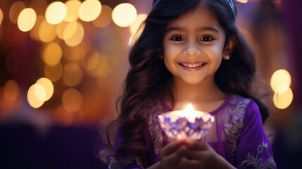 Obraz na płótnie Canvas indian little girl child celebrating diwali festival