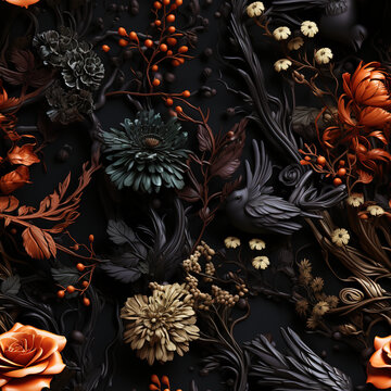 Rococo Halloween Digital Paper Seamless Patterns Background