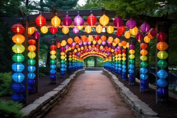 view of multicolored lanterns forming a rainbow spectrum