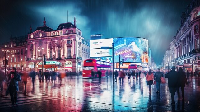 Londons Bustling Piccadilly Circus Captured During A