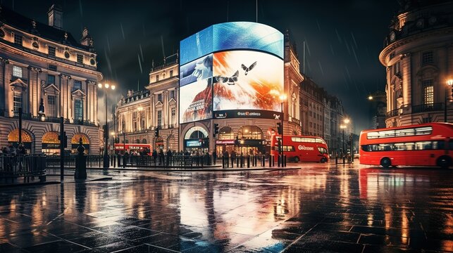 Londons bustling Piccadilly Circus captured during a