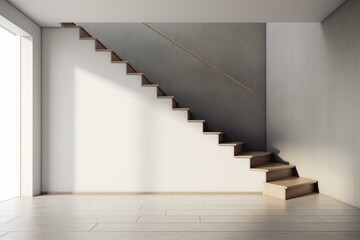 Empty staircase against blank wall. 3D visualization. Generative AI