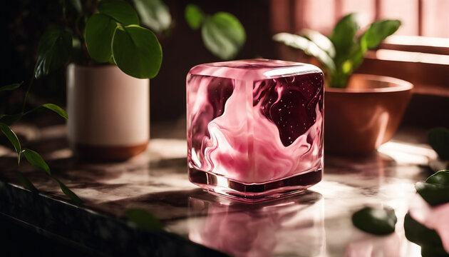 Pink cubic marble ball