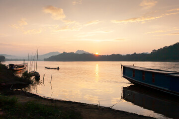 The landscape of the Mekong River during sunset. - 658067745