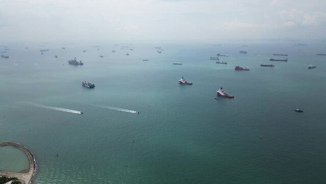 Aerial shot of The Singapore Strait