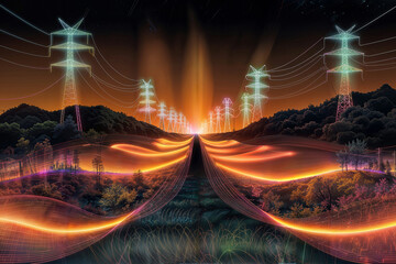 A colorful wallpaper with electrical grid visualization