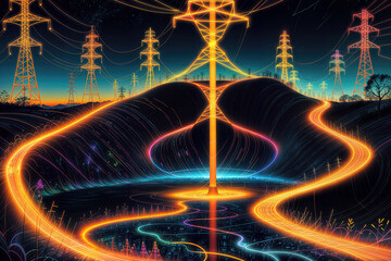 A colorful wallpaper with electrical grid visualization