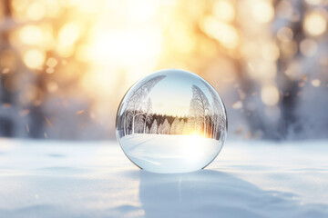 Fototapeta na wymiar Christmas bauble glass ball on snow.Merry Christmas and Happy new year concept.