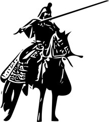 Black and white samurai vector illustration, logo design of a traditional Japanese warrior with katana sword 